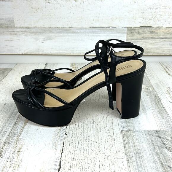 SCHUTZ Women’s 11 Kelsie Black Leather Platform Strappy Block Heel Sandals - Picture 6 of 10